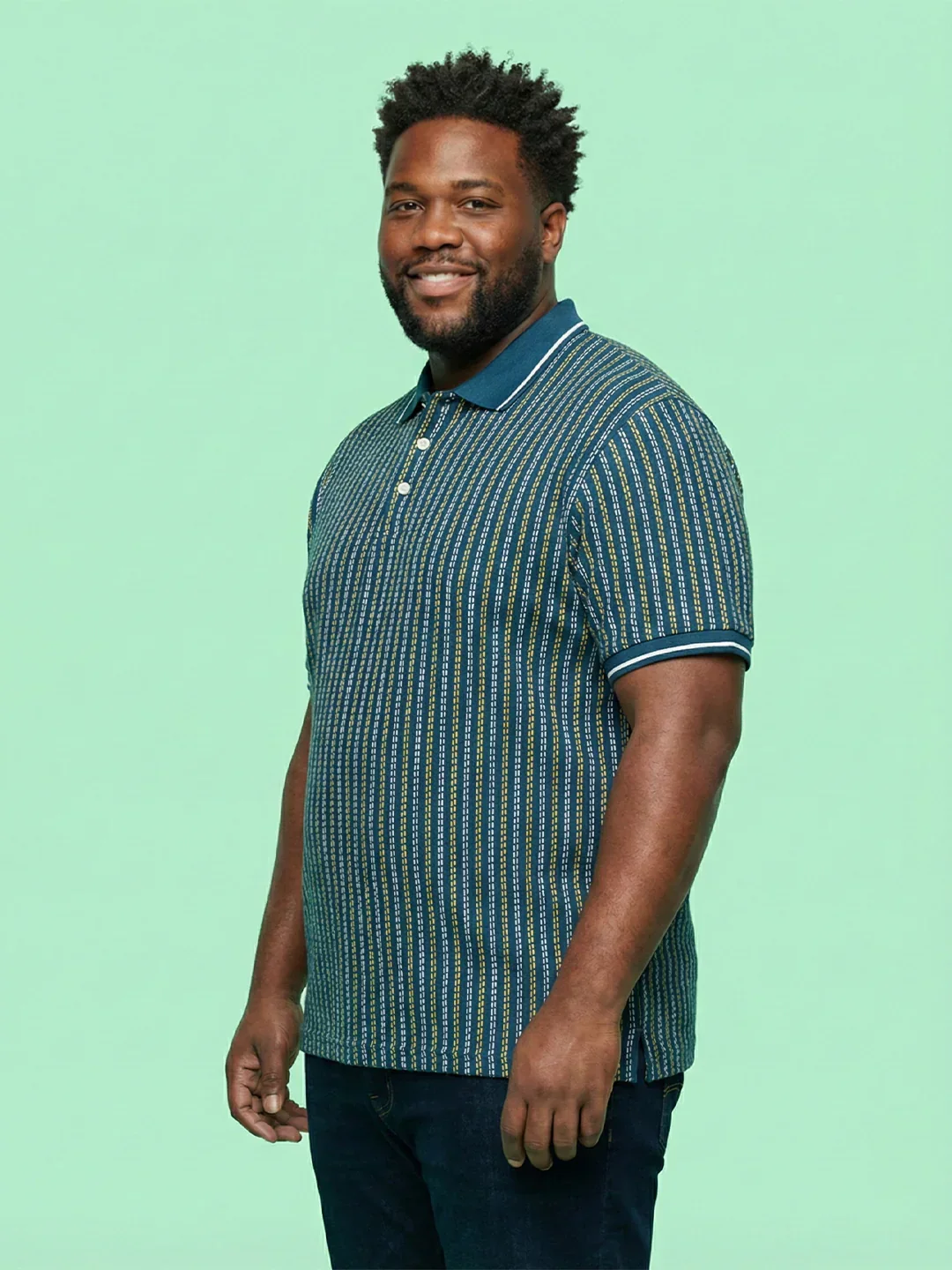Men Plus Size Morsel-Blue Striped Polo Tshirt - Image 4