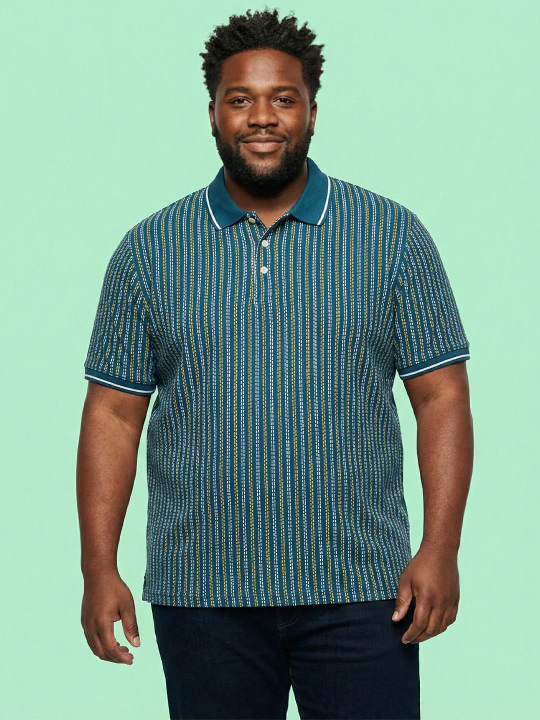 Men Plus Size Morsel-Blue Striped Polo Tshirt - Image 7
