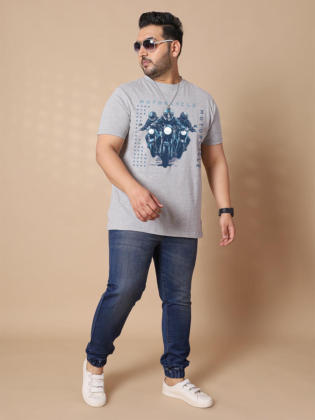 Men Plus Size Motobik-Team Printed Round Neck Tshirt