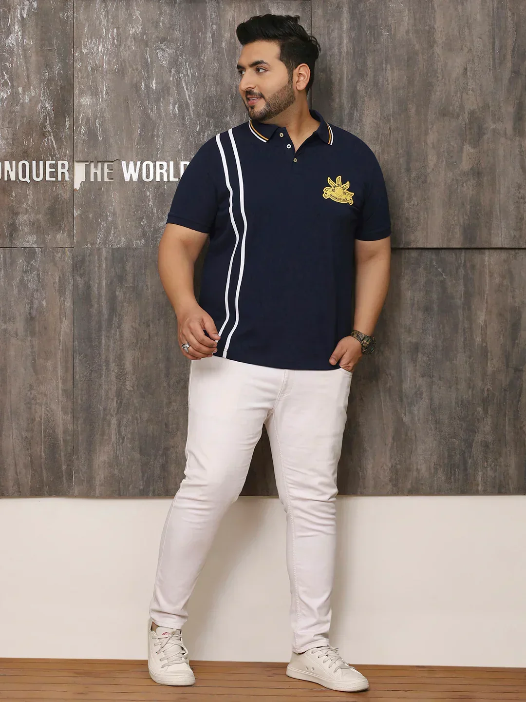 Men Plus Size Mystique Solid Navy Polo Tshirt