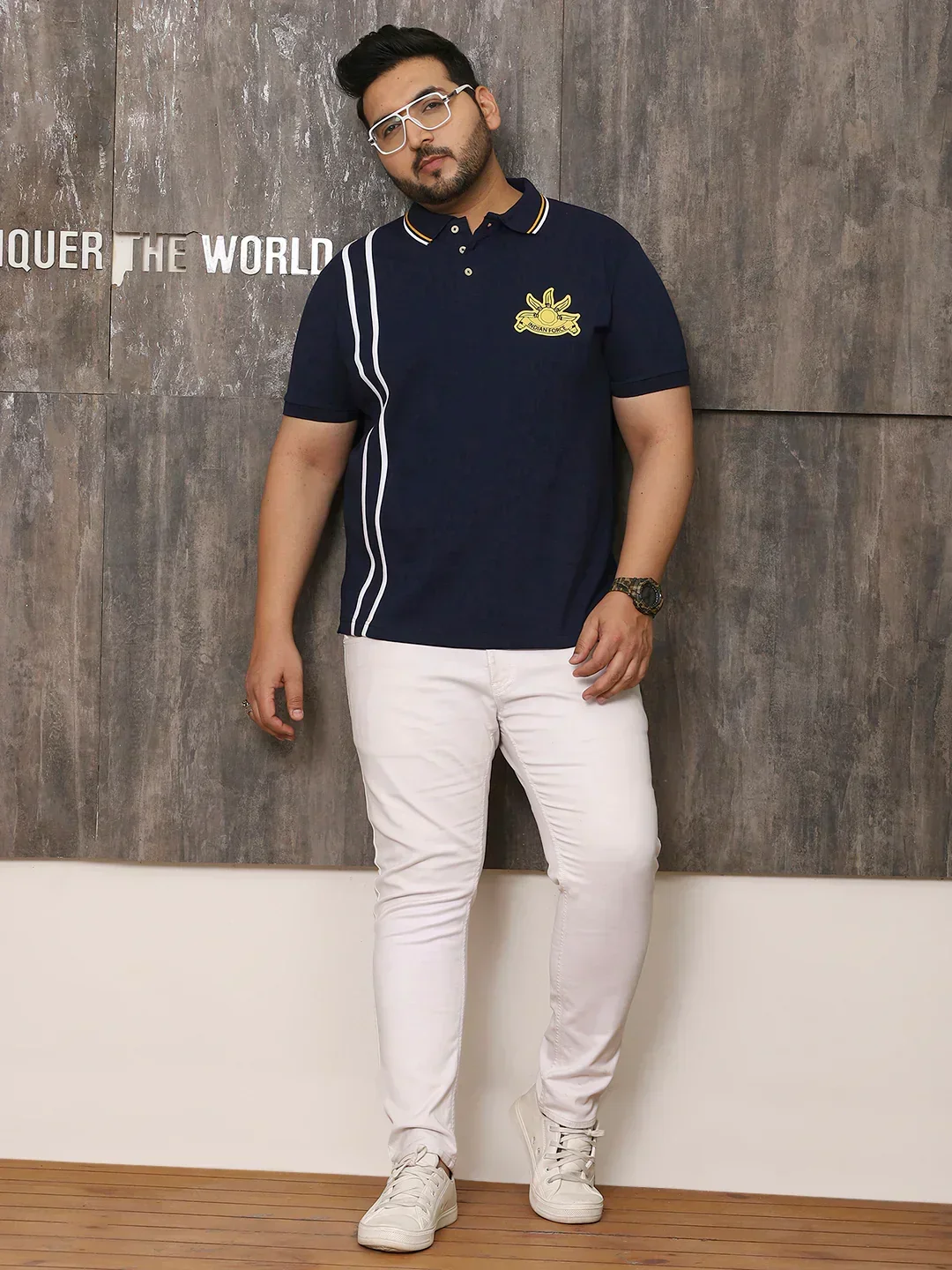 Men Plus Size Mystique Solid Navy Polo Tshirt - Image 2