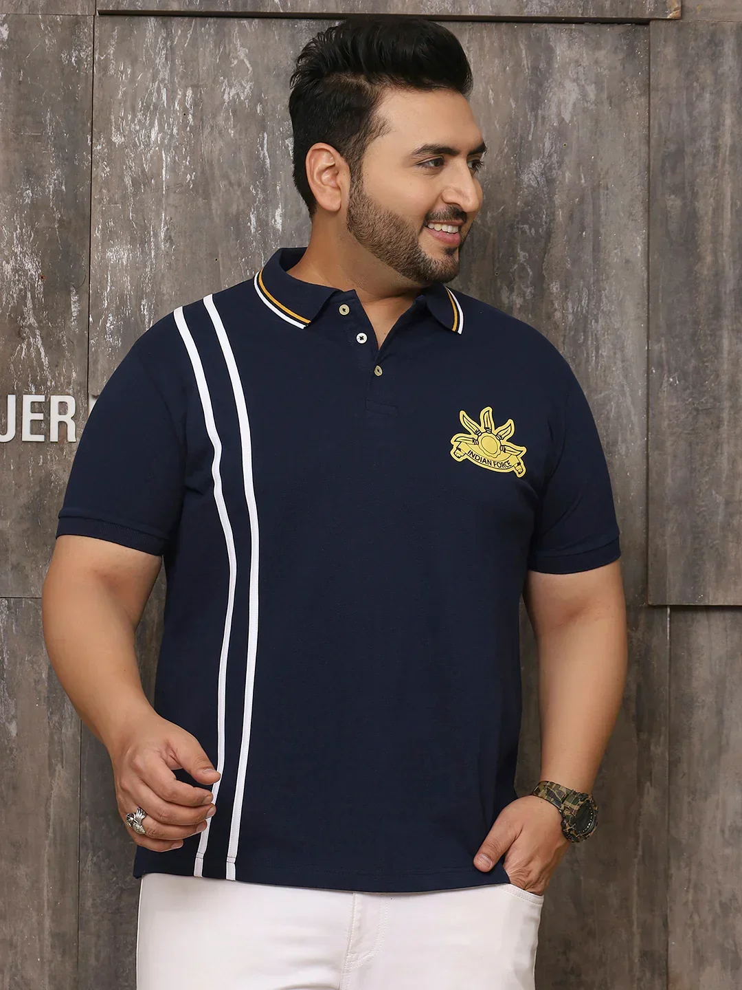 Men Plus Size Mystique Solid Navy Polo Tshirt - Image 4