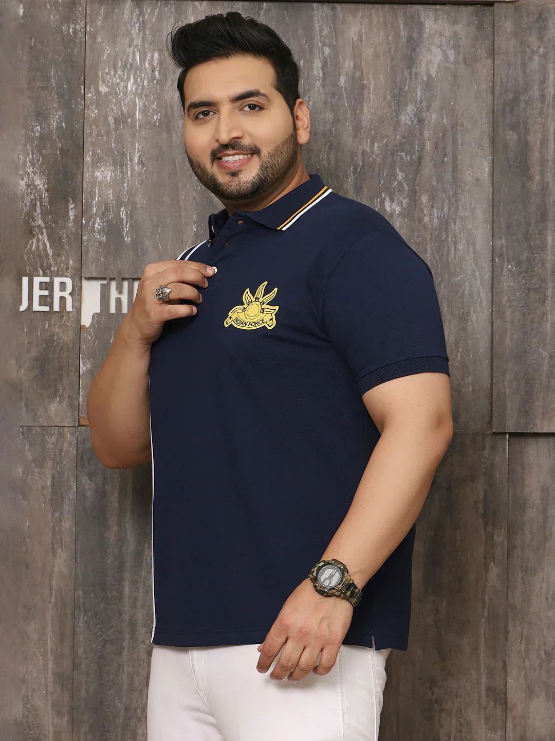 Men Plus Size Mystique Solid Navy Polo Tshirt - Image 5