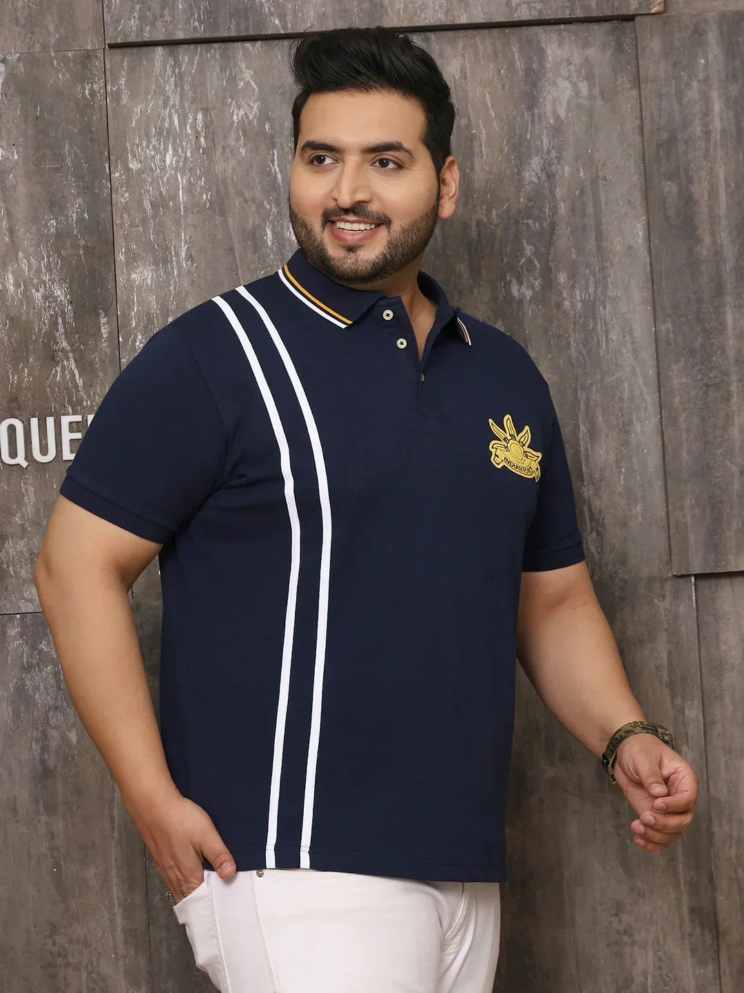 Men Plus Size Mystique Solid Navy Polo Tshirt - Image 6