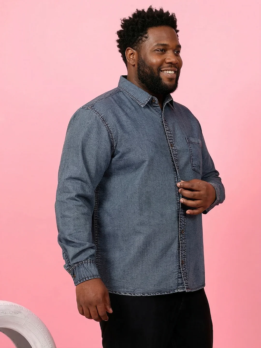 Men Plus Size Nebrasko Blue Solid Casual Shirt - Image 2