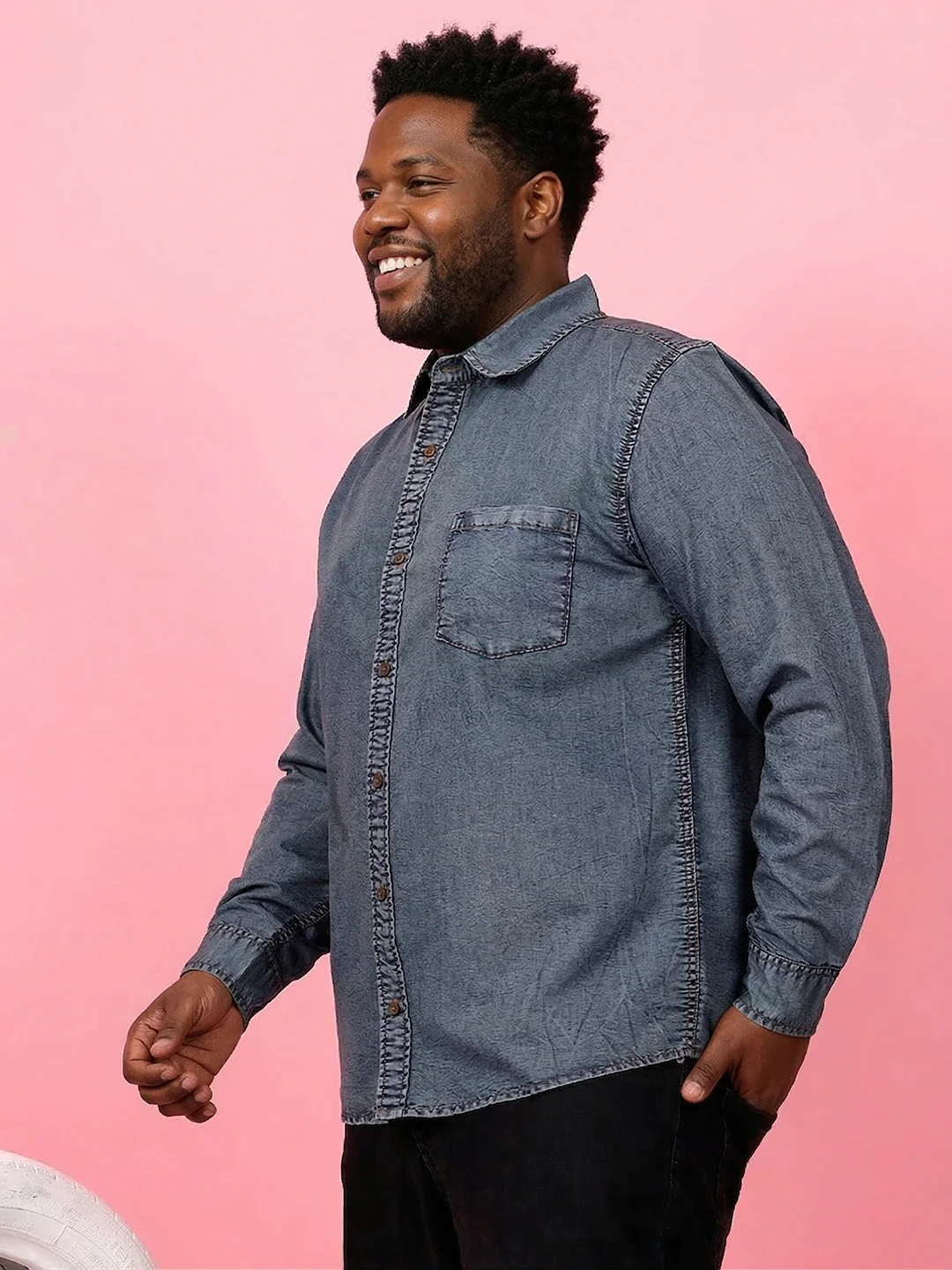 Men Plus Size Nebrasko Blue Solid Casual Shirt - Image 3