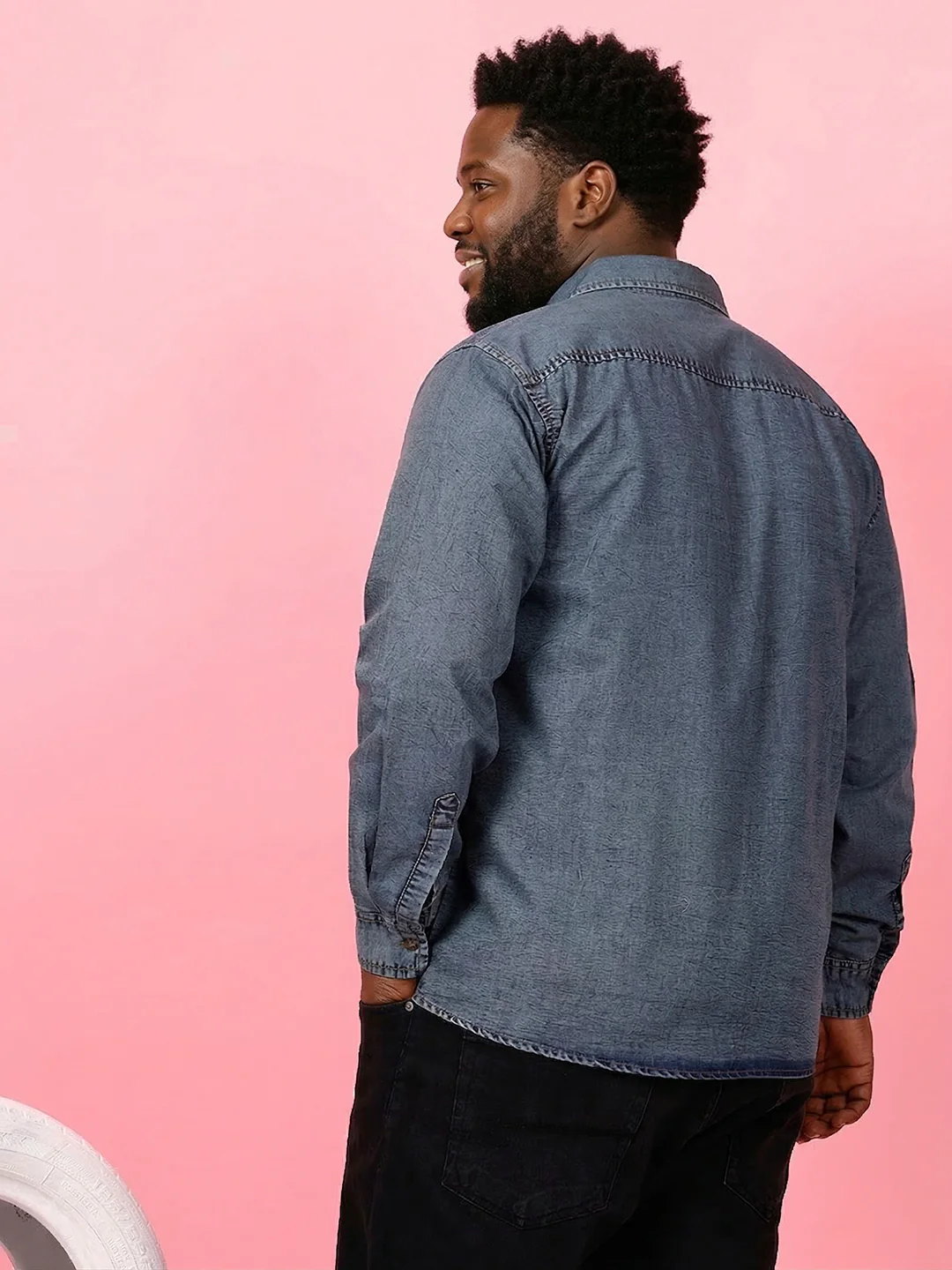 Men Plus Size Nebrasko Blue Solid Casual Shirt - Image 4