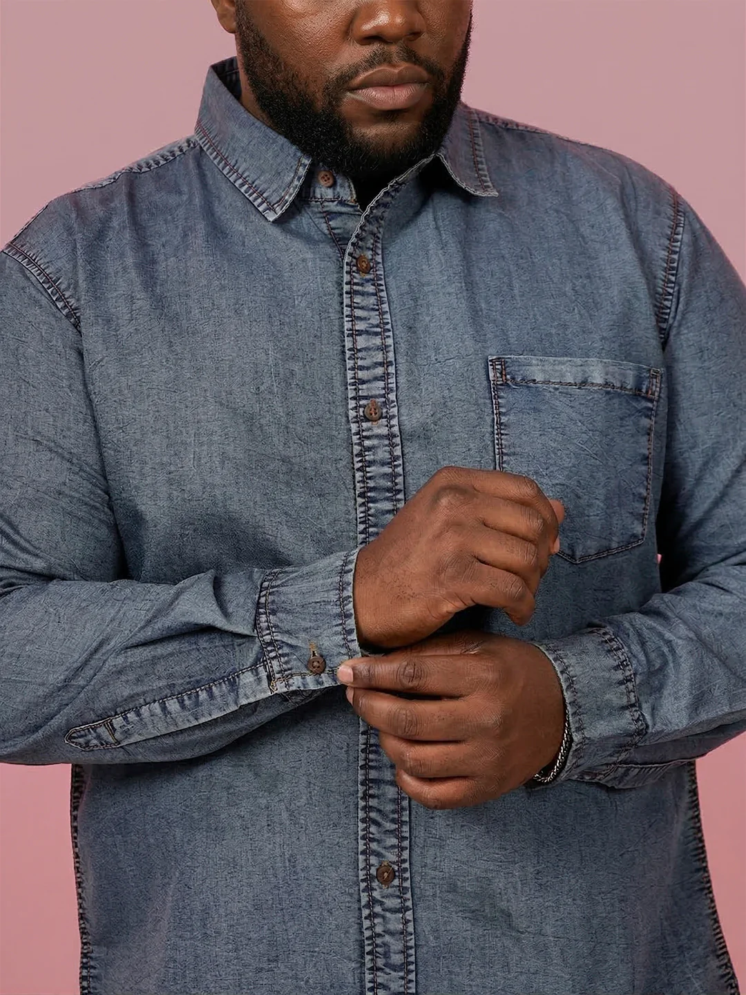 Men Plus Size Nebrasko Blue Solid Casual Shirt - Image 5