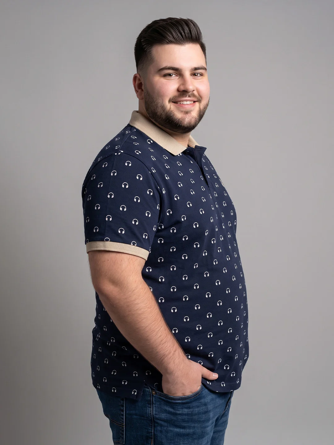 Men Plus Size Nebula Navy Blue Printed Polo - Image 2