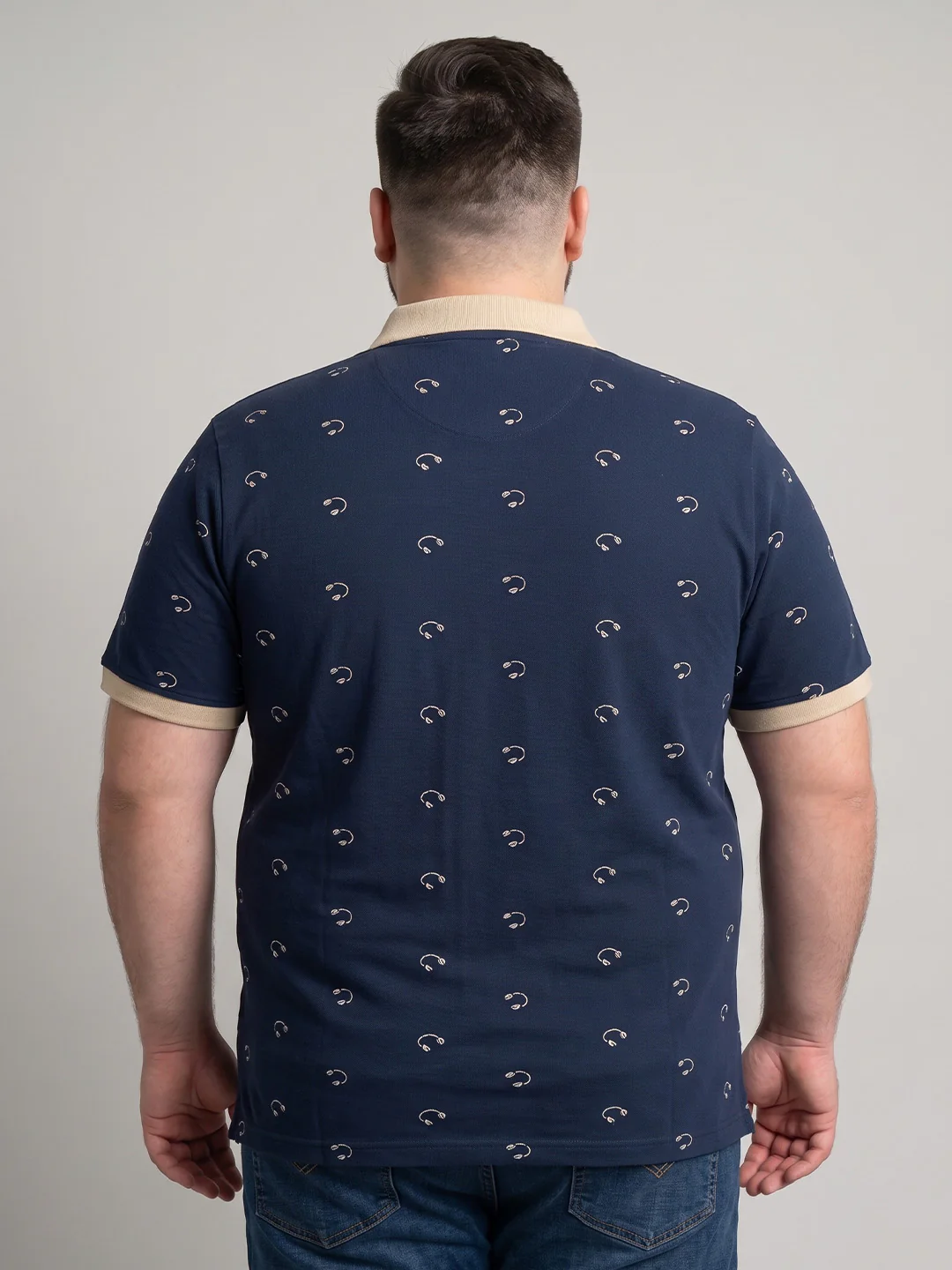 Men Plus Size Nebula Navy Blue Printed Polo - Image 3