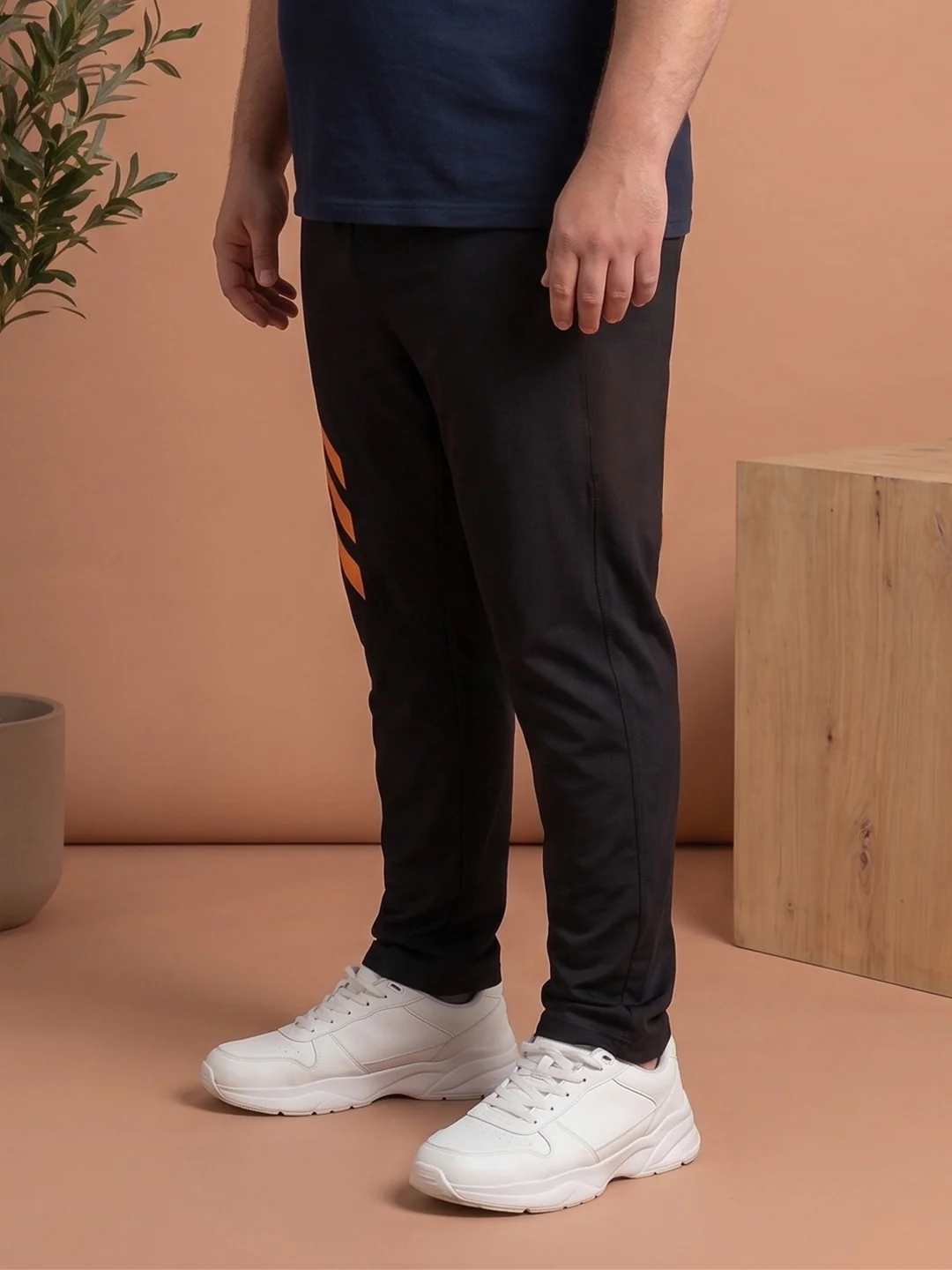 Men Plus Size Nightlights Black Solid Trackpants - Image 2
