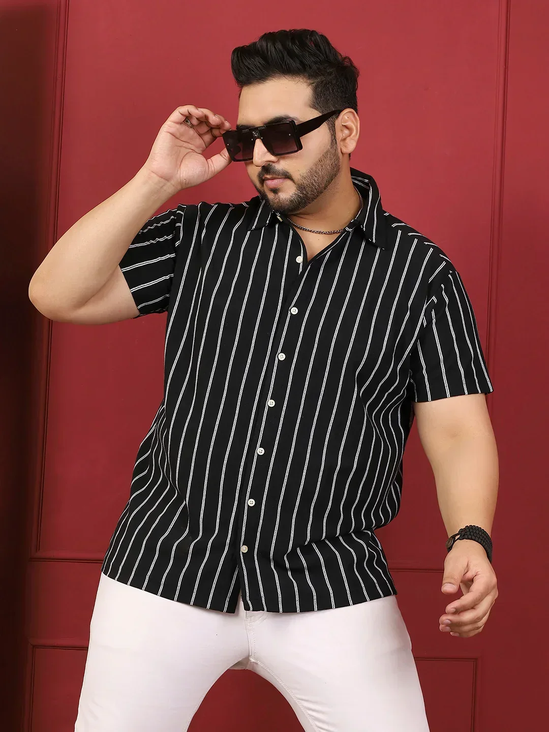 Men Plus Size Nistiq Multicolor Striped Shirt - Image 8