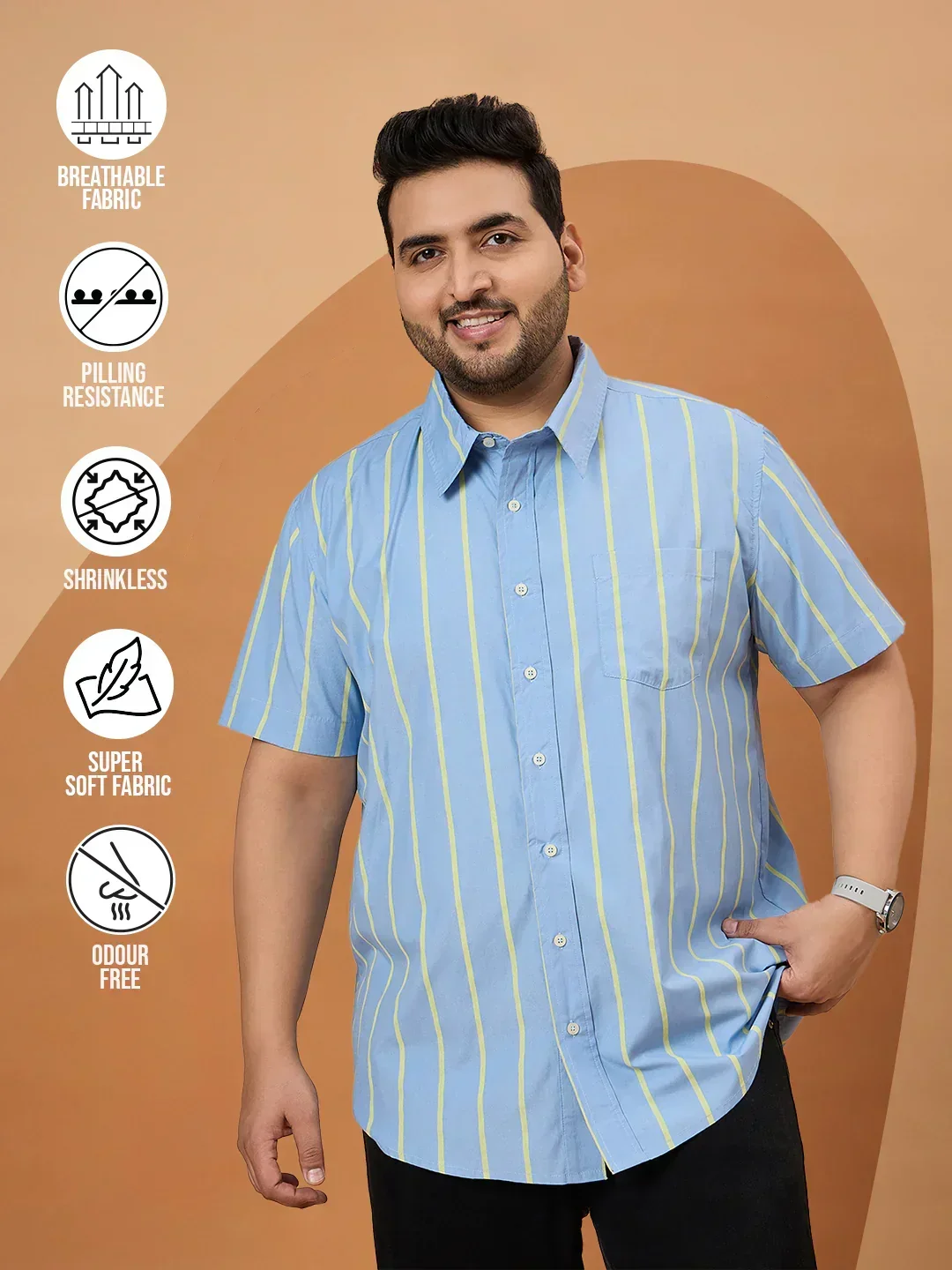 Men Plus Size Noeud Striped Shirt - Image 2