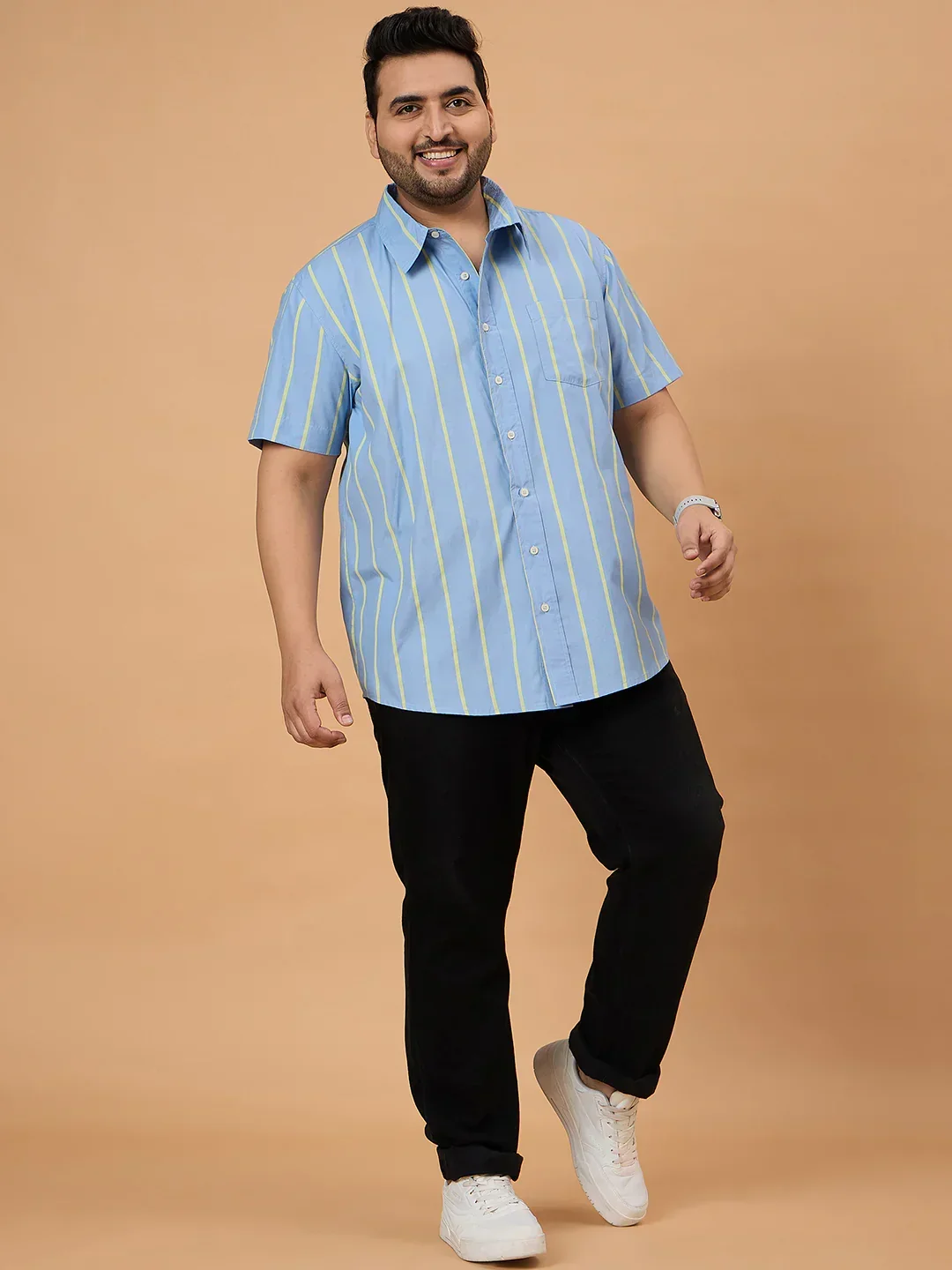 Men Plus Size Noeud Striped Shirt - Image 3