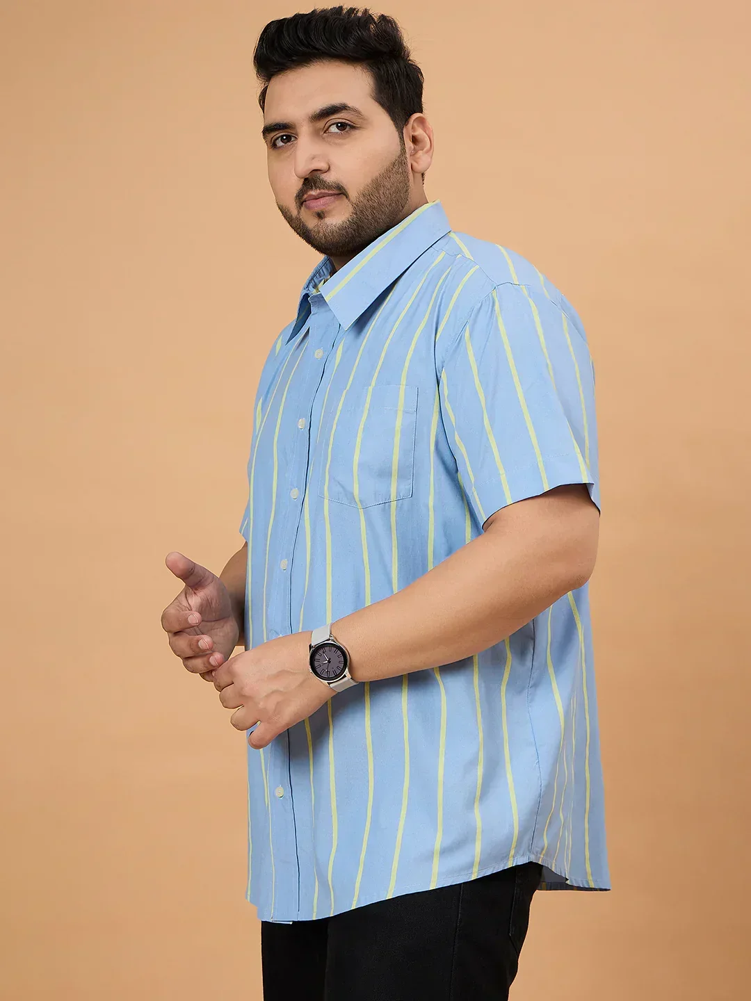 Men Plus Size Noeud Striped Shirt - Image 4