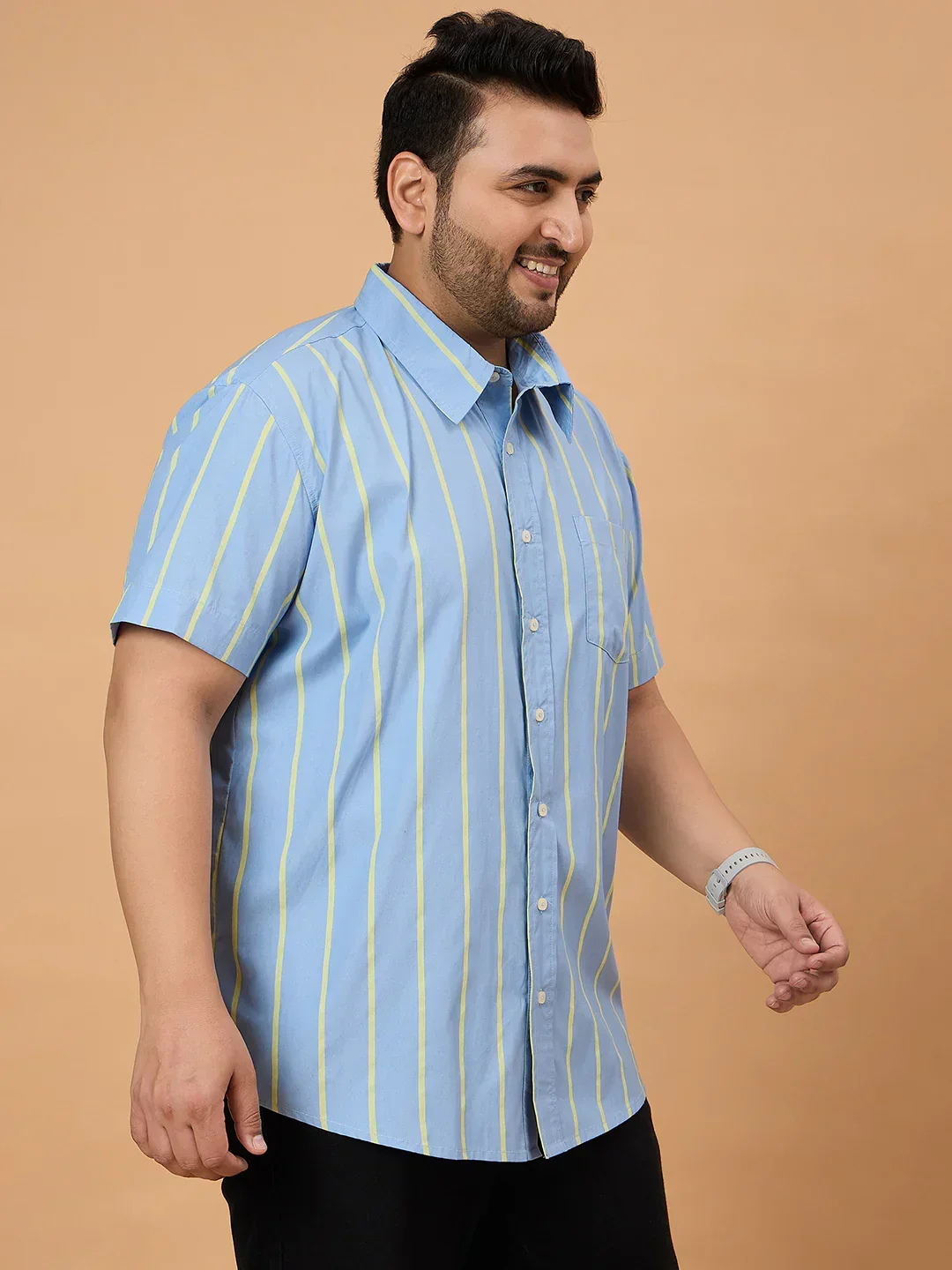 Men Plus Size Noeud Striped Shirt - Image 5