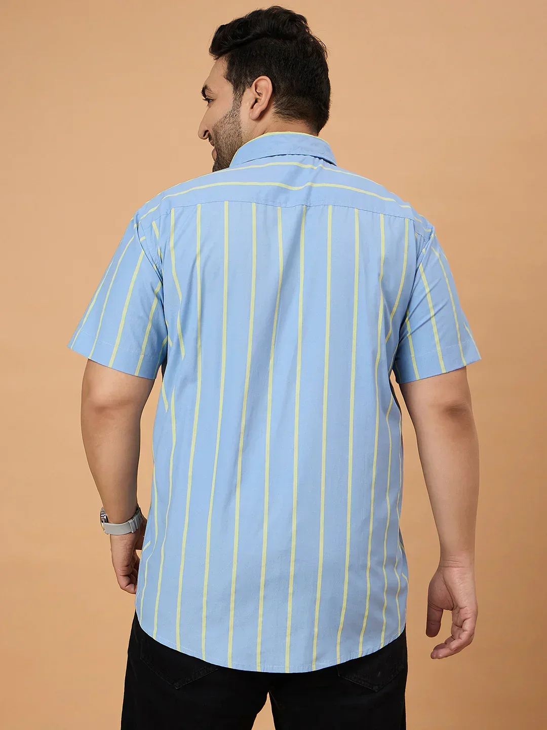 Men Plus Size Noeud Striped Shirt - Image 6