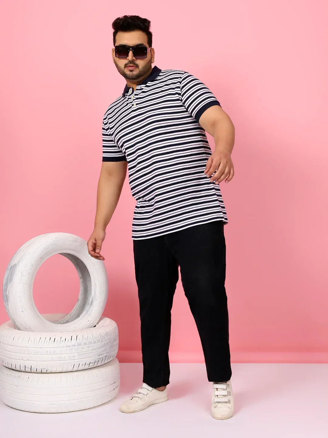 Men Plus Size Nomvox Striped Multi Polo Tshirt - Image 3