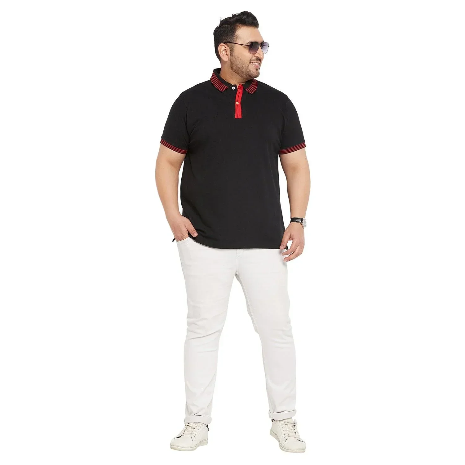 Men Plus Size Notched Solid Polo Tshirt - Image 3