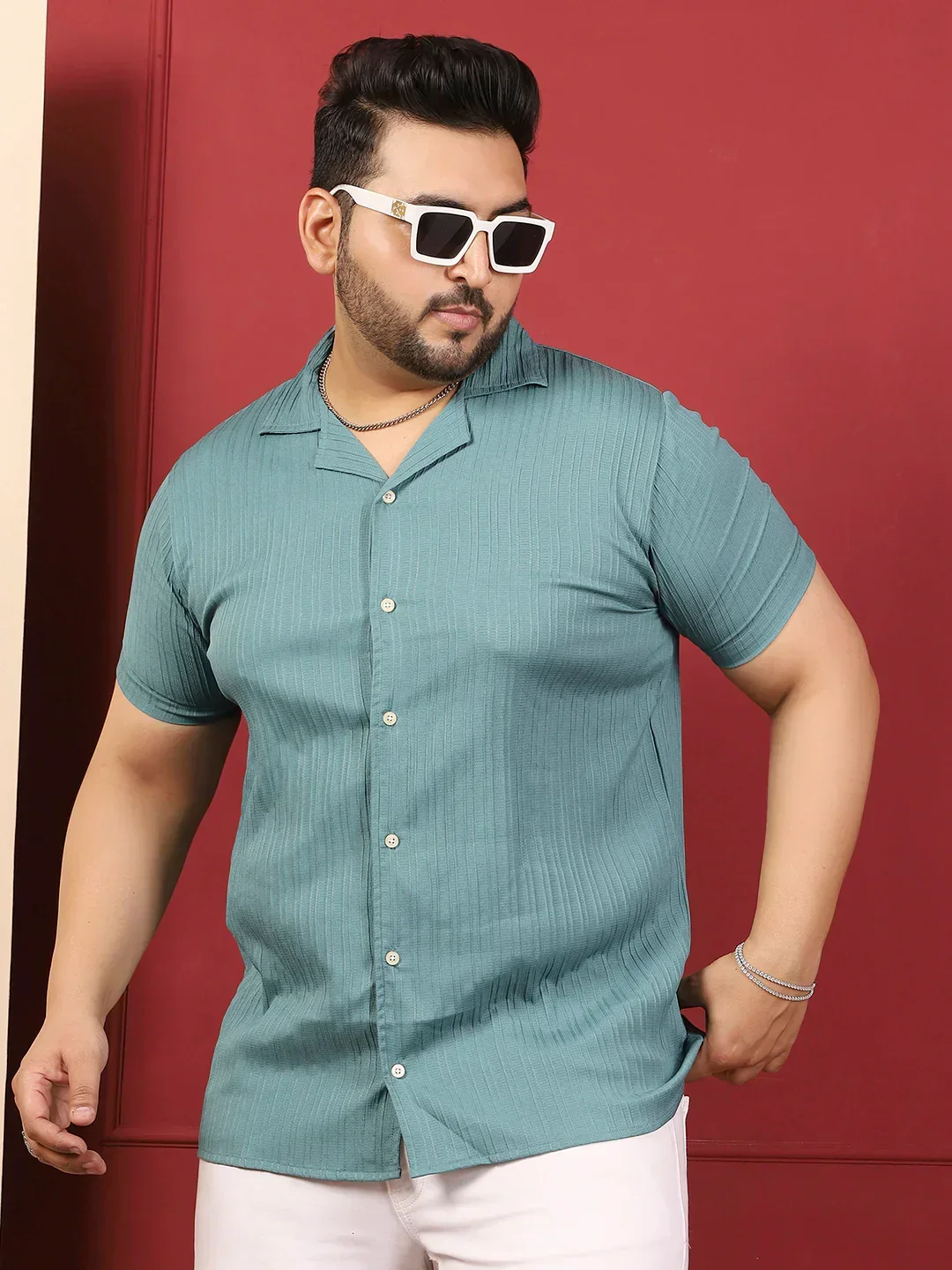 Men Plus Size Novari-Blue Blue Solid Shirt - Image 2