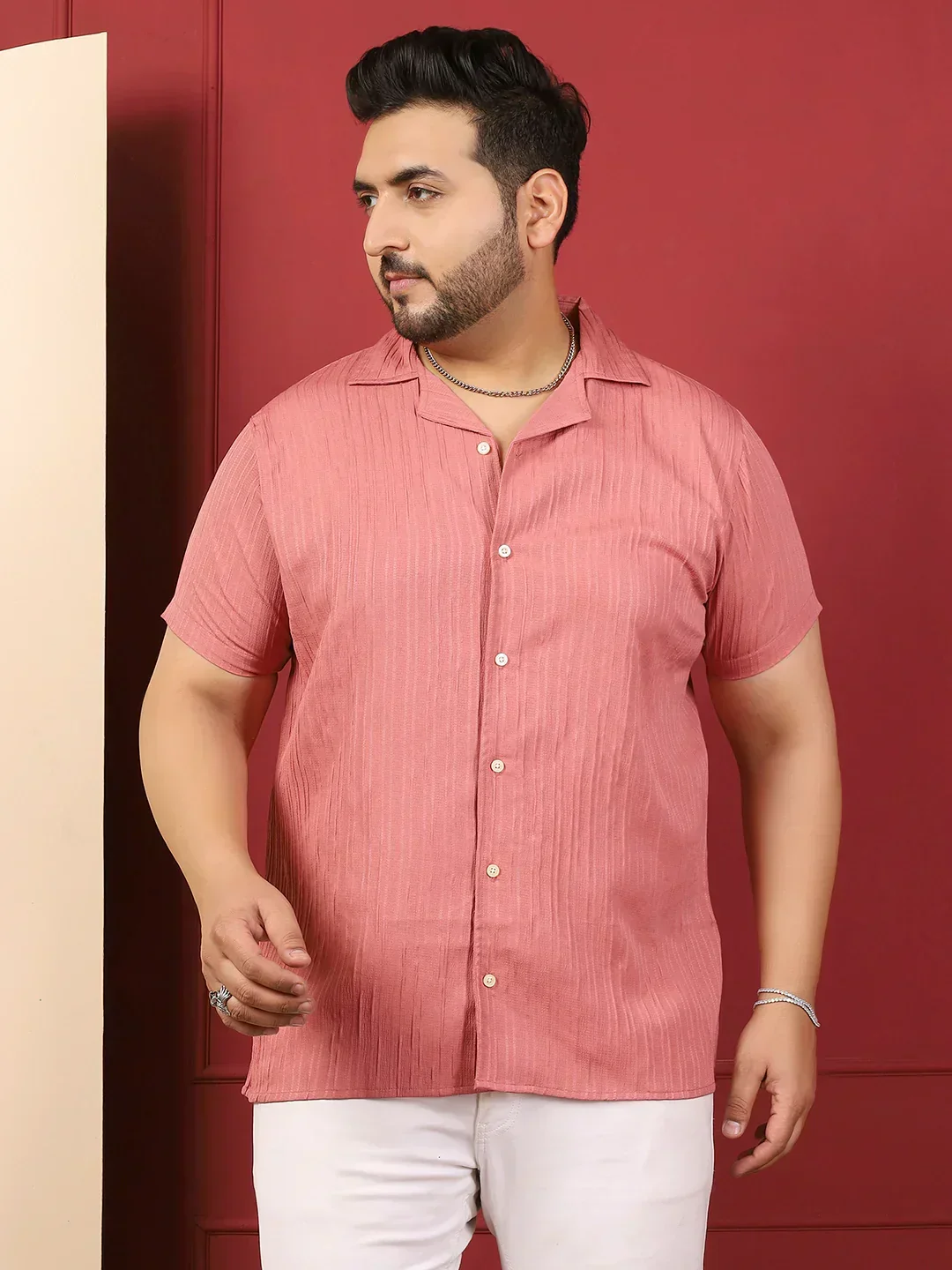 Men Plus Size Novari-Pink Pink Solid Shirt - Image 2