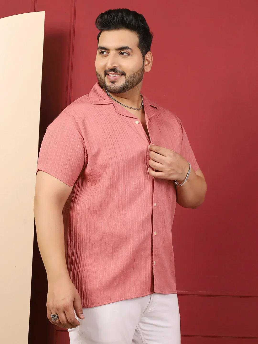 Men Plus Size Novari-Pink Pink Solid Shirt - Image 4