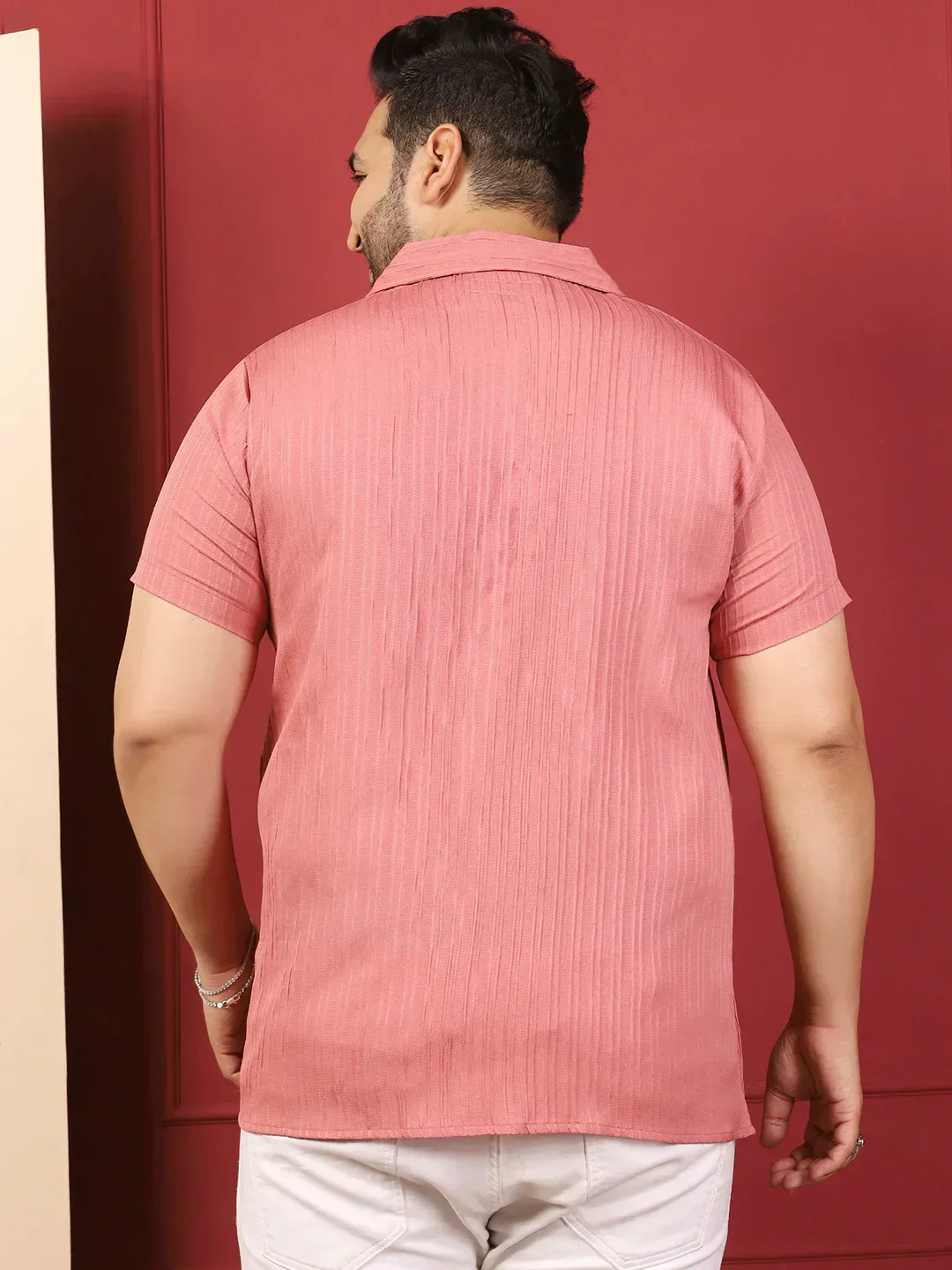 Men Plus Size Novari-Pink Pink Solid Shirt - Image 5
