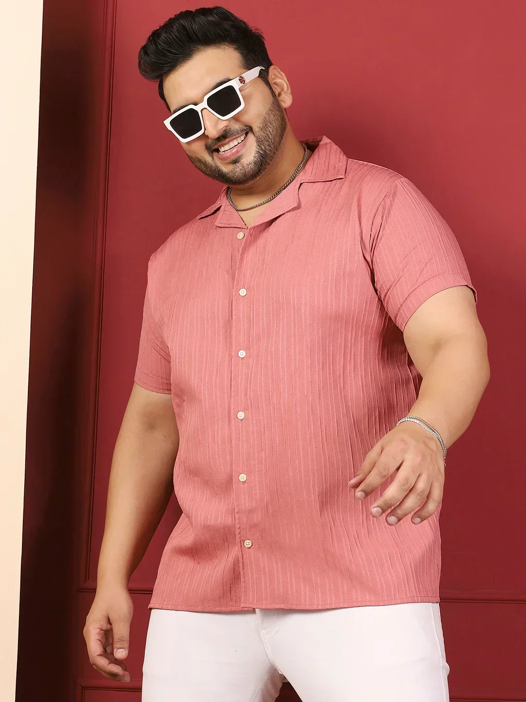Men Plus Size Novari-Pink Pink Solid Shirt - Image 7