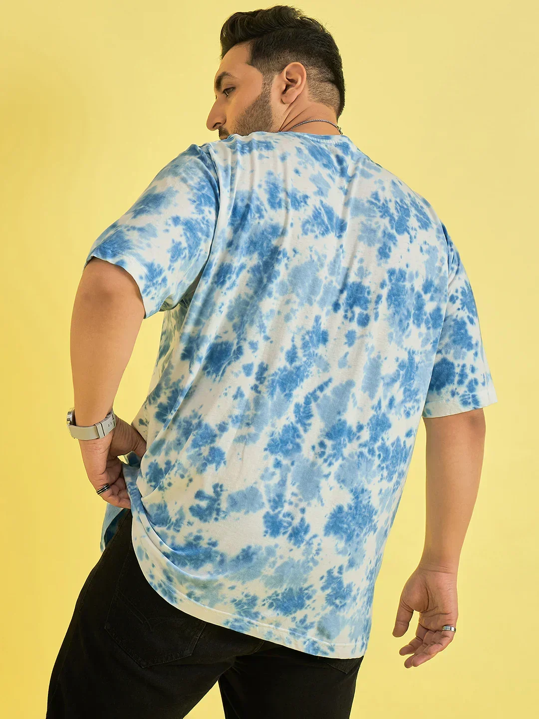 Men Plus Size Novation Sky blue Printed Round Neck Tshirt - Image 5