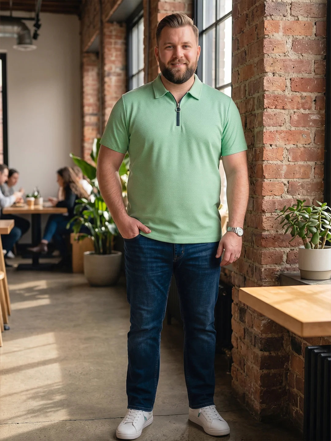 Men Plus Size Nuvia Green Solid Polo - Image 7