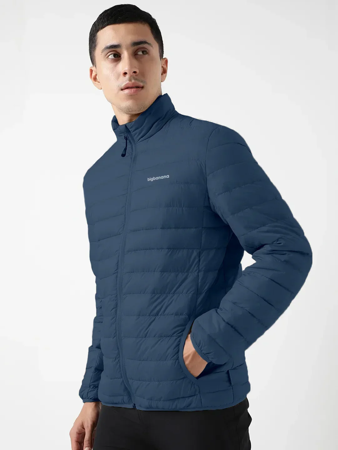 Men Plus Size NYC-Navy-F Solid Bomber Jacket - Image 4