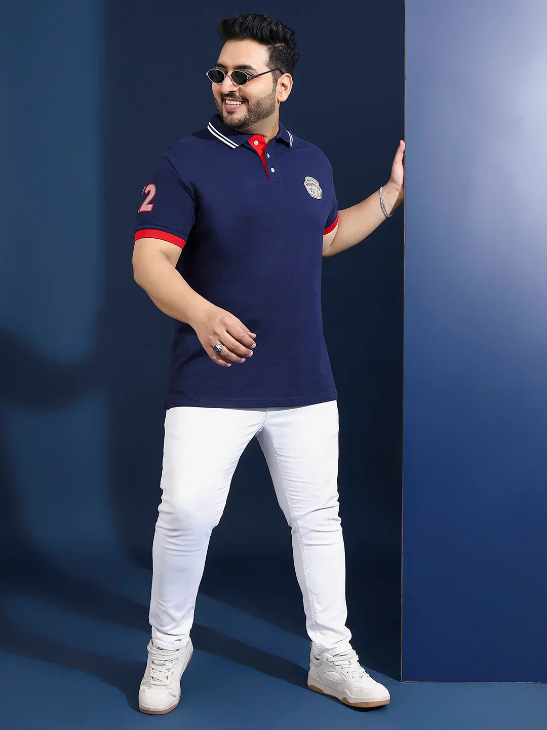 Men Plus Size Oasis Solid Navy Polo Tshirt - Image 7