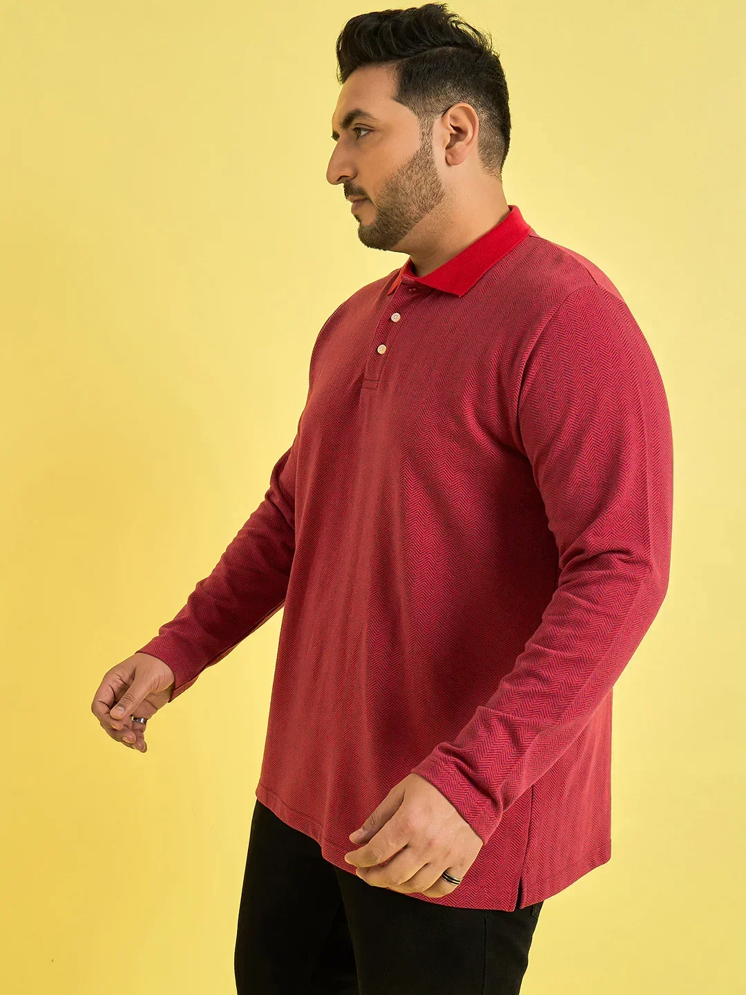 Men Plus Size Obsidian Red Solid Polo Tshirt - Image 3