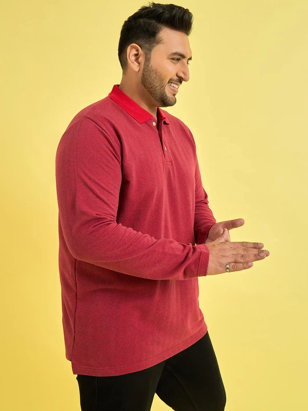 Men Plus Size Obsidian Red Solid Polo Tshirt - Image 4