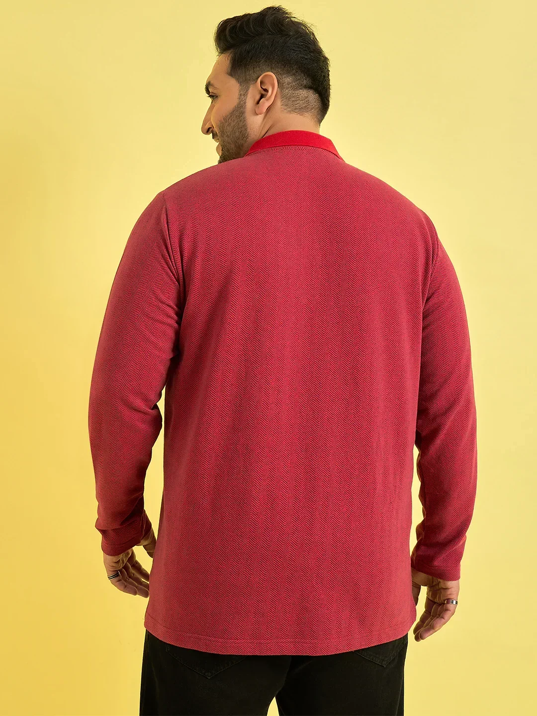 Men Plus Size Obsidian Red Solid Polo Tshirt - Image 5