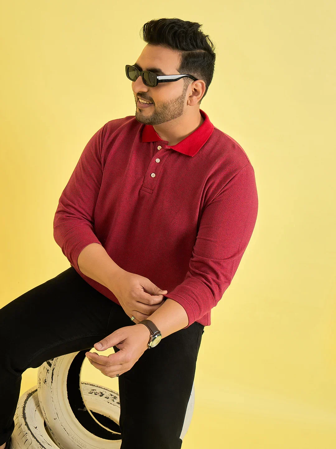 Men Plus Size Obsidian Red Solid Polo Tshirt - Image 7