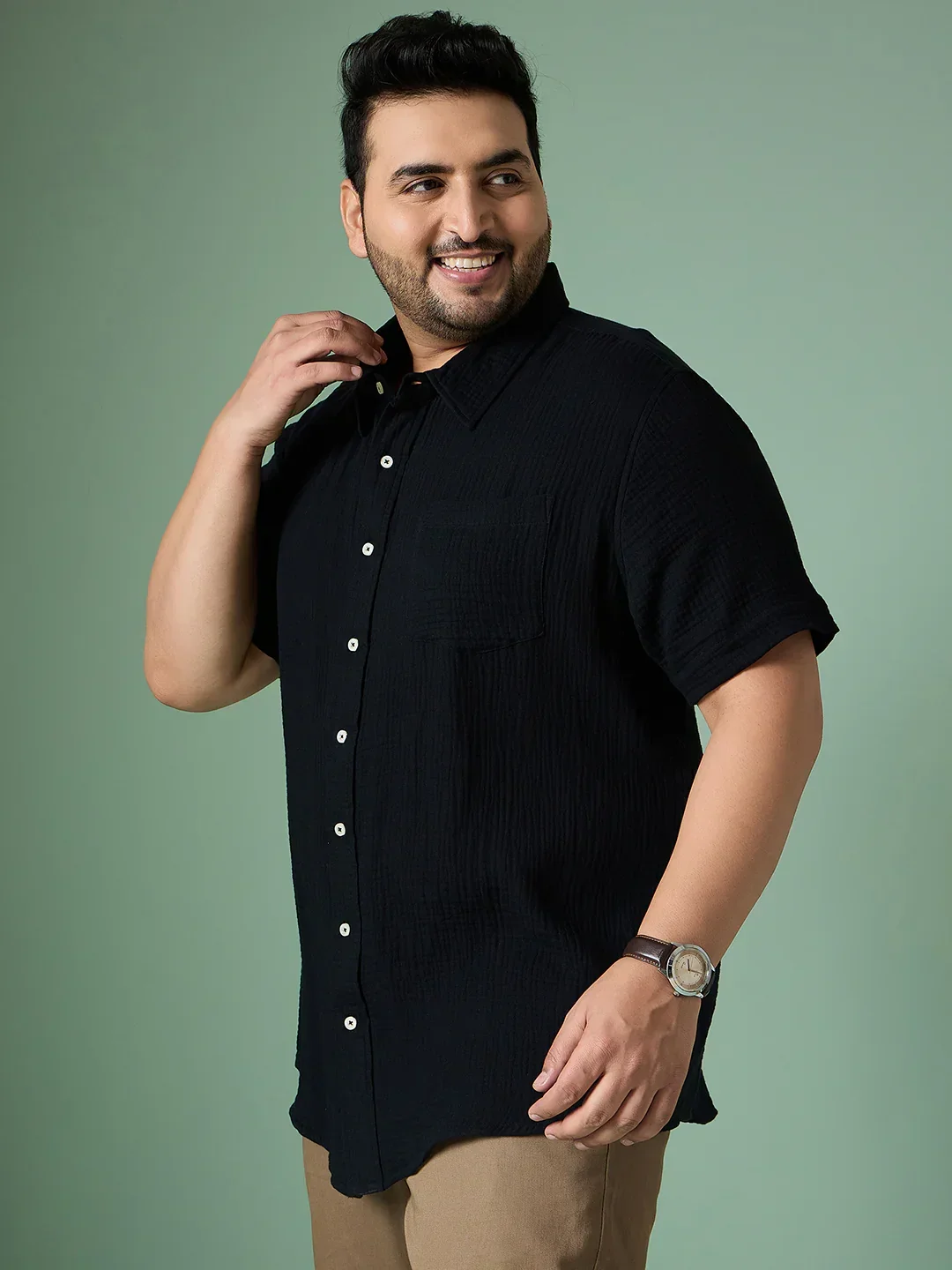Men Plus Size Ocree-Black Solid Shirt - Image 4