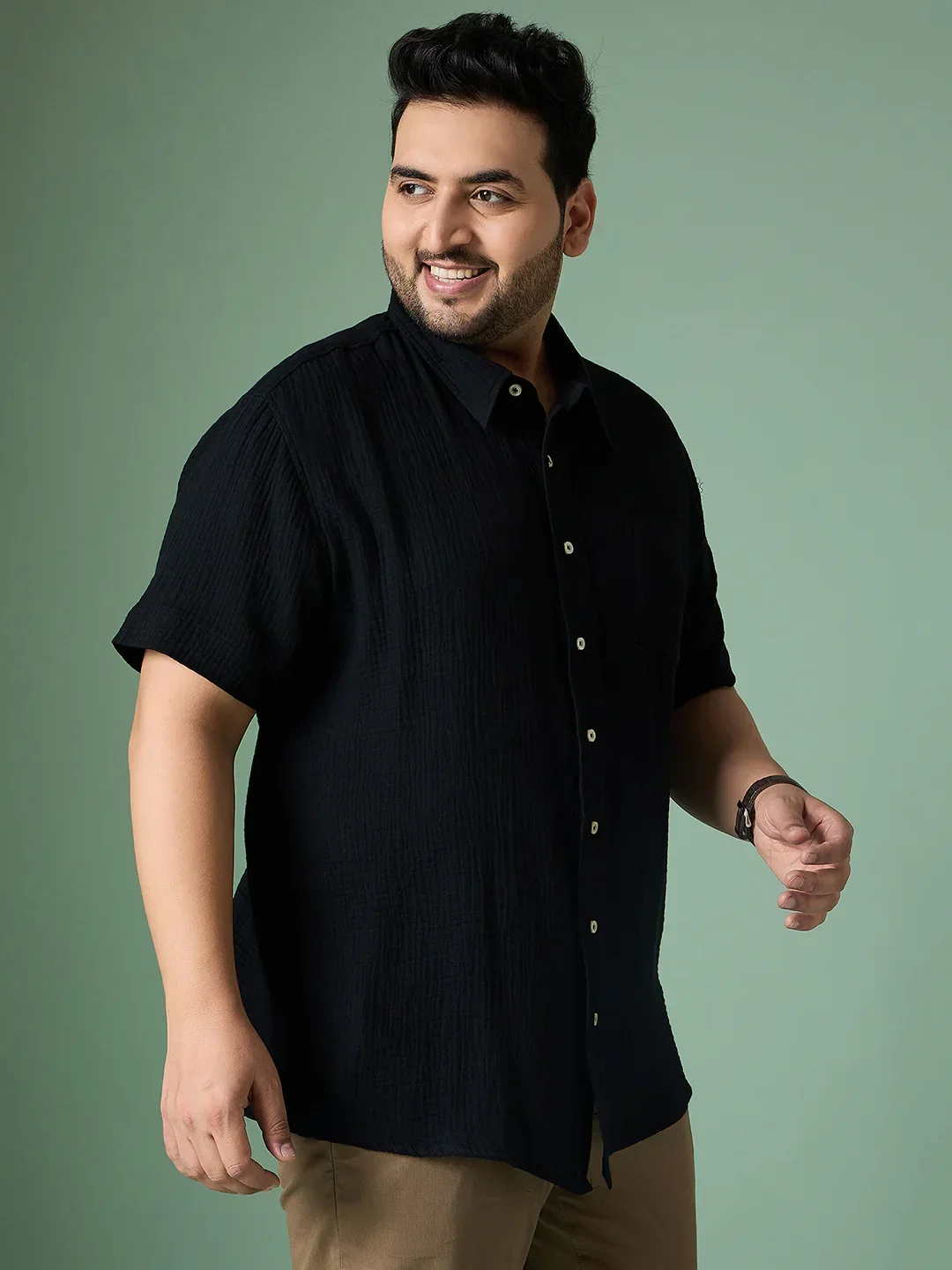 Men Plus Size Ocree-Black Solid Shirt - Image 5