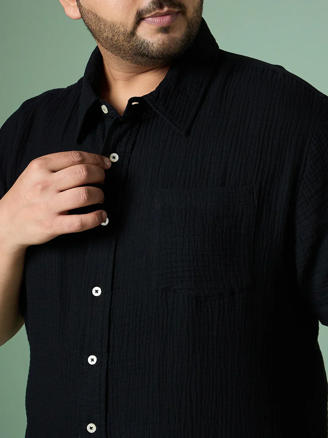 Men Plus Size Ocree-Black Solid Shirt - Image 7