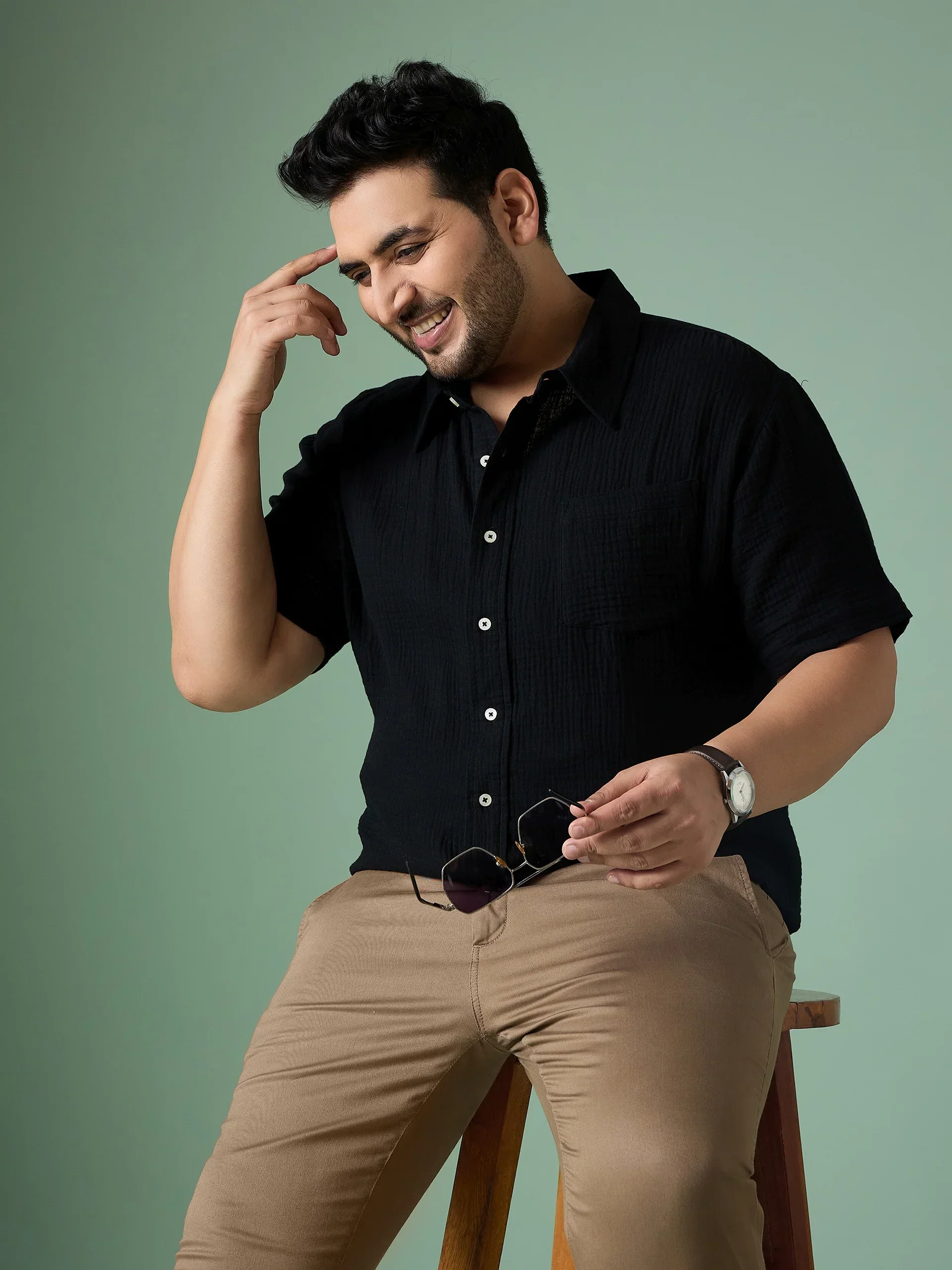 Men Plus Size Ocree-Black Solid Shirt - Image 8