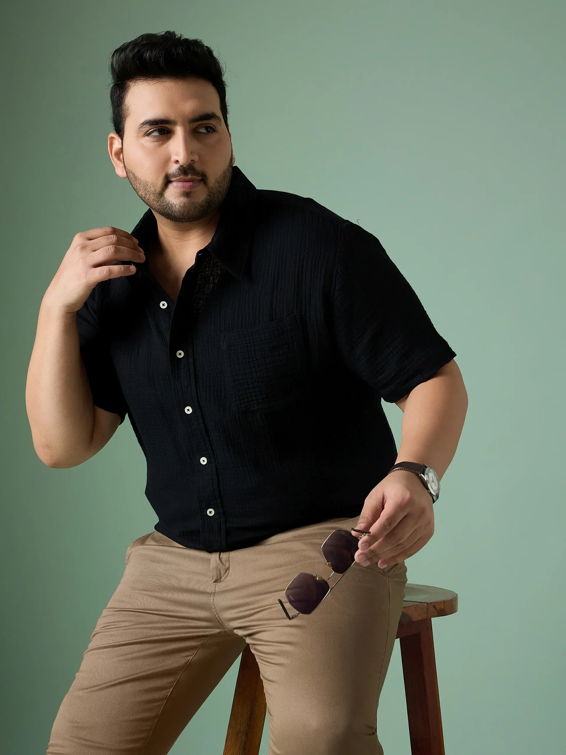 Men Plus Size Ocree-Black Solid Shirt - Image 9