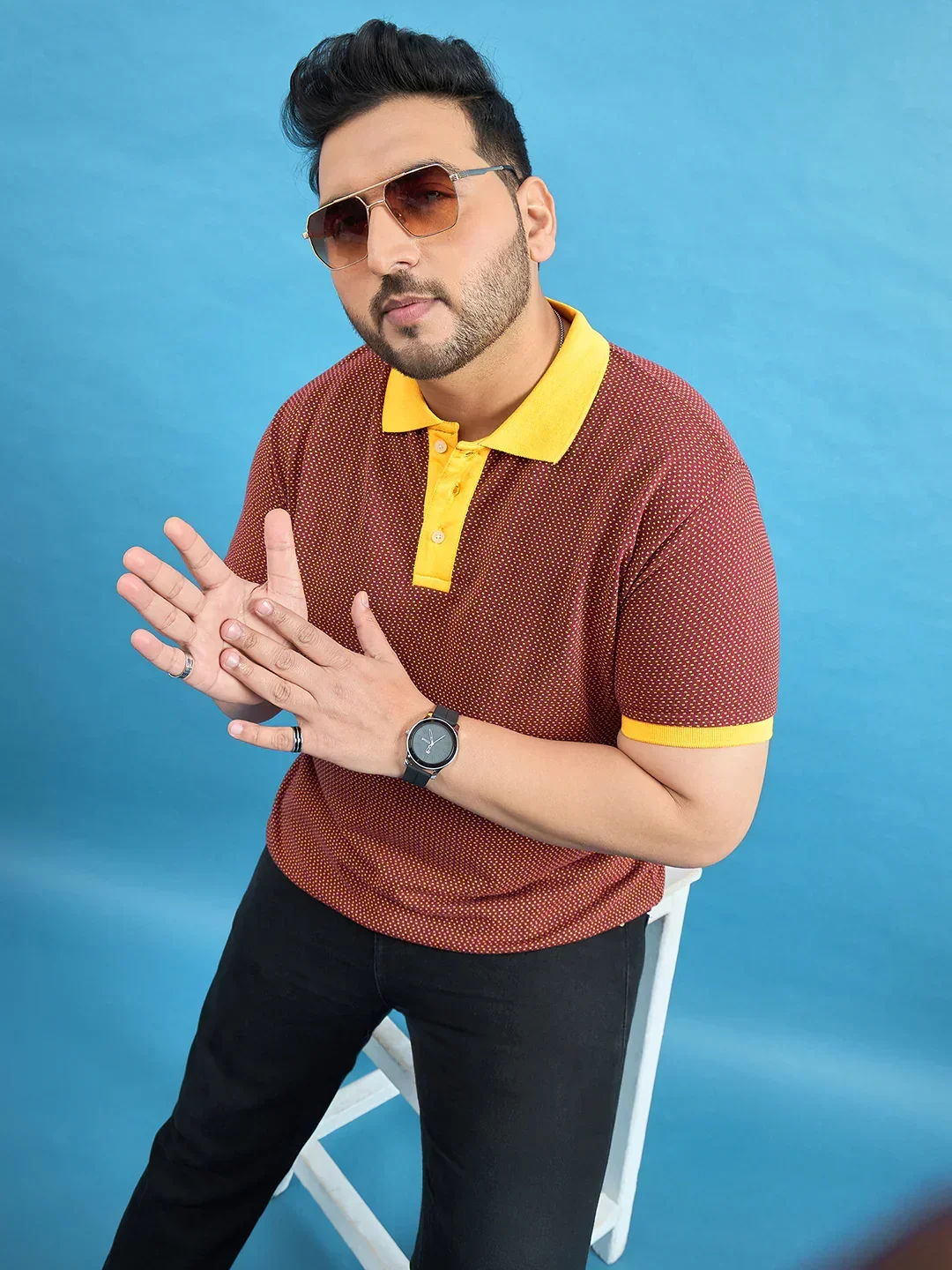 Men Plus Size Odyssey Maroon Printed Polo Tshirt
