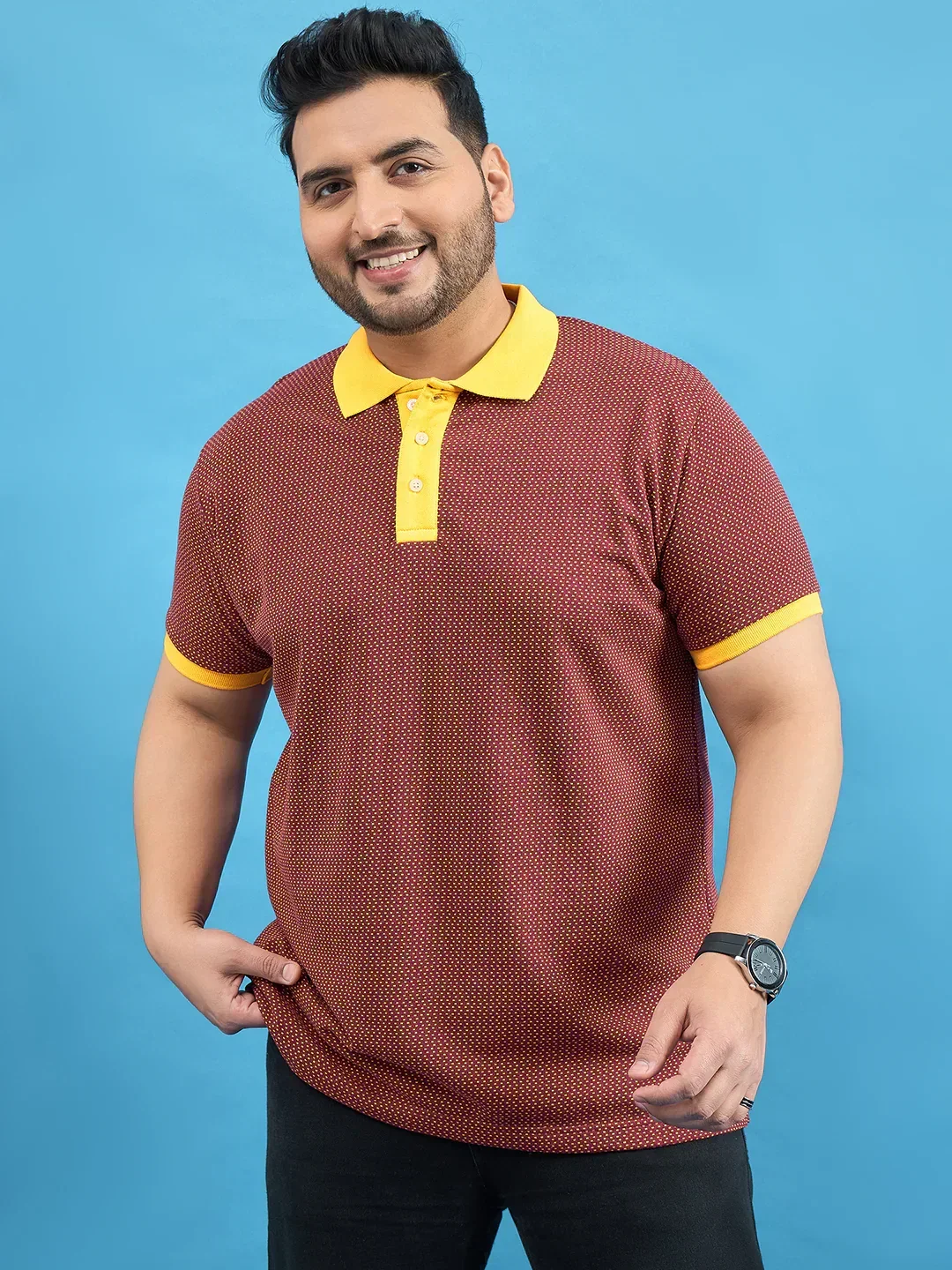 Men Plus Size Odyssey Maroon Printed Polo Tshirt - Image 3