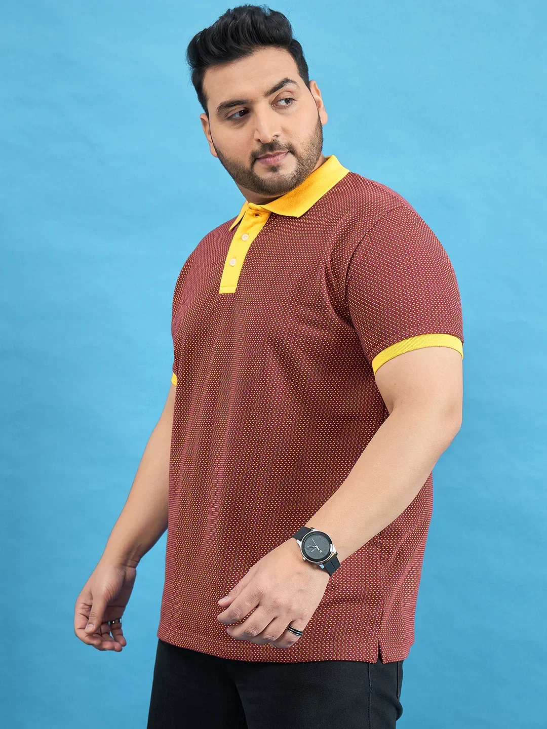 Men Plus Size Odyssey Maroon Printed Polo Tshirt - Image 4