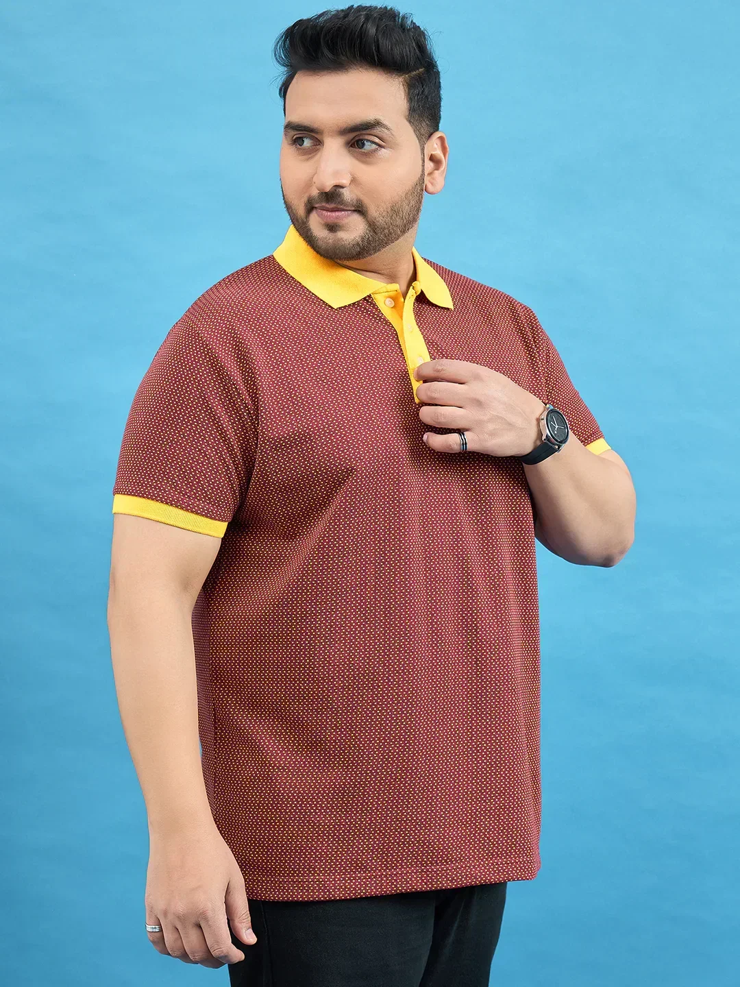 Men Plus Size Odyssey Maroon Printed Polo Tshirt - Image 5