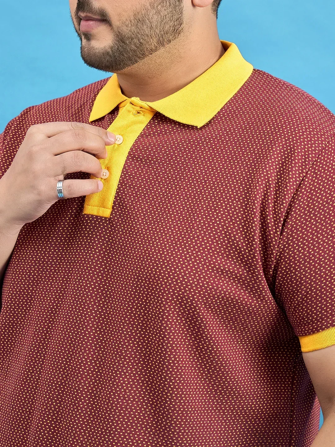 Men Plus Size Odyssey Maroon Printed Polo Tshirt - Image 7