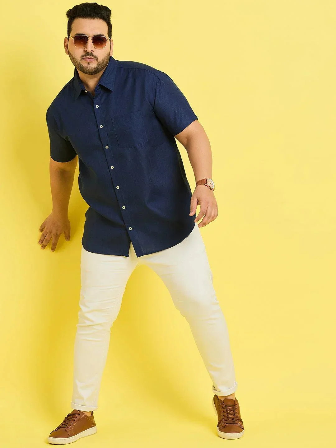 Men Plus Size Oklahoma-Blue Solid Shirt - Image 2