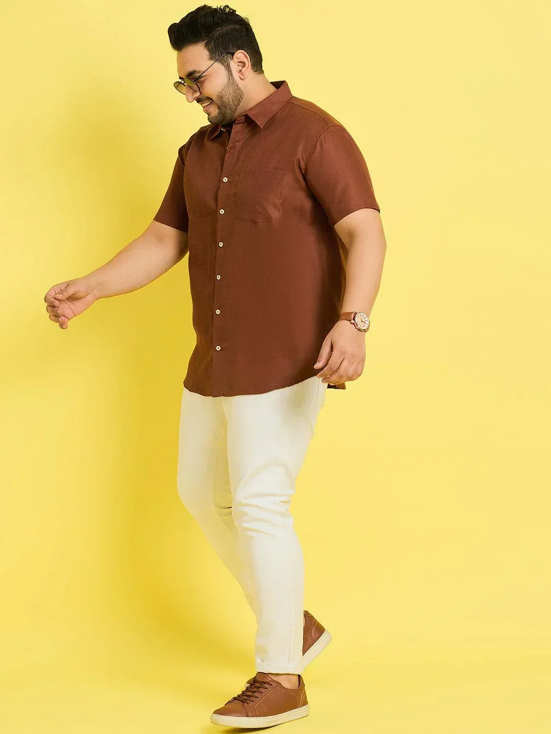 Men Plus Size Oklahoma-Brown Solid Shirt - Image 2