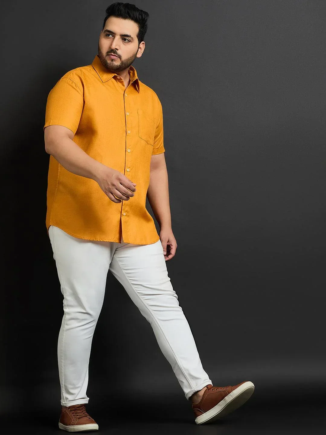 Men Plus Size Oklahoma-Mustard Solid Shirt - Image 2