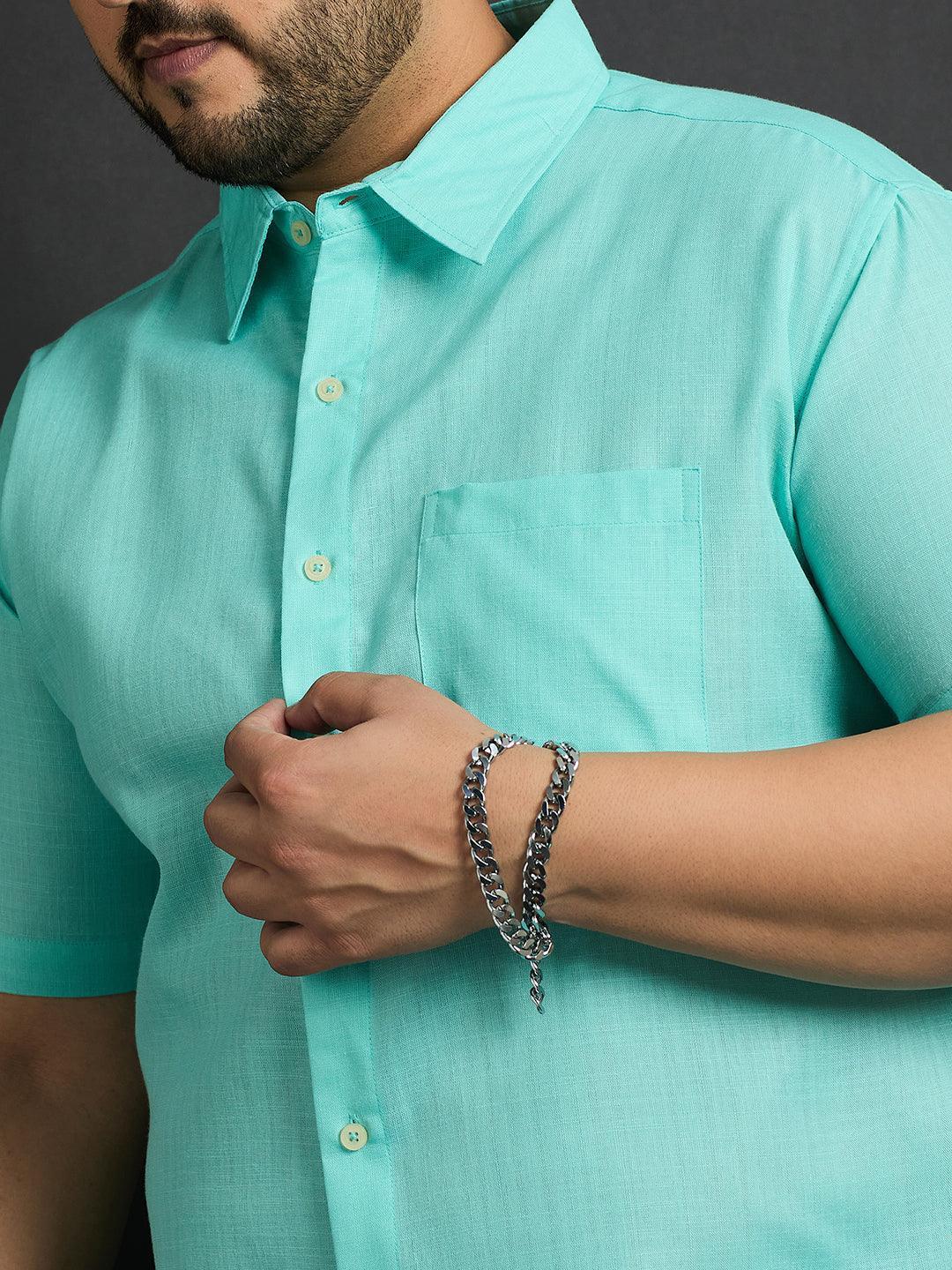 Men Plus Size Oklahoma-Sea Green Solid Shirt - Image 6
